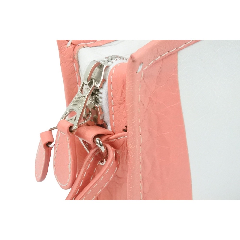 Balenciaga Pouch Wallet Shoulder Bag Leather Bazaar White Pink - Picture 5 of 10